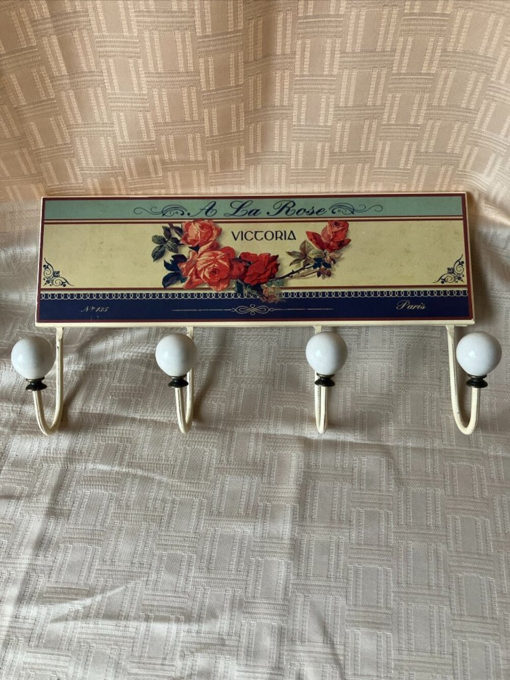Shabby Chic Floral Rose 4-Hook Wall Rack / French Provincial